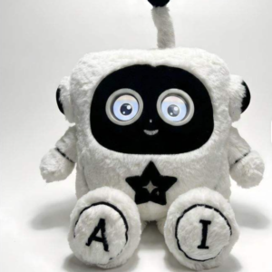 black and white AI robot plush toy smart interactive stuffed animal for wholesale