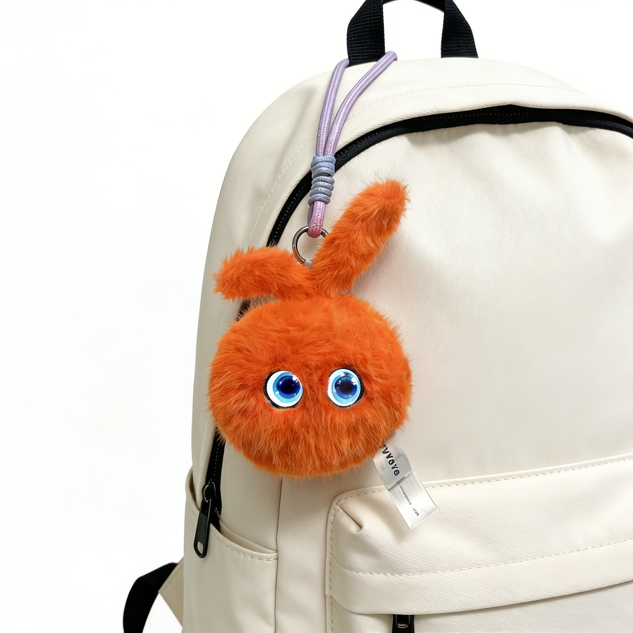 Mini orange bunny plush keychain with interactive voice control